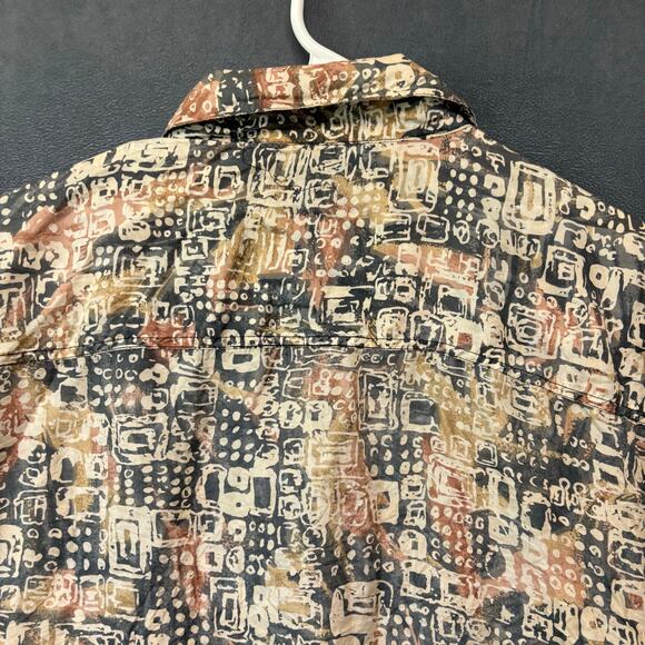 Robert Stock Vintage 100% Silk Shirt Abstract Geometric Pattern Boho Button Boho - Picture 8 of 9